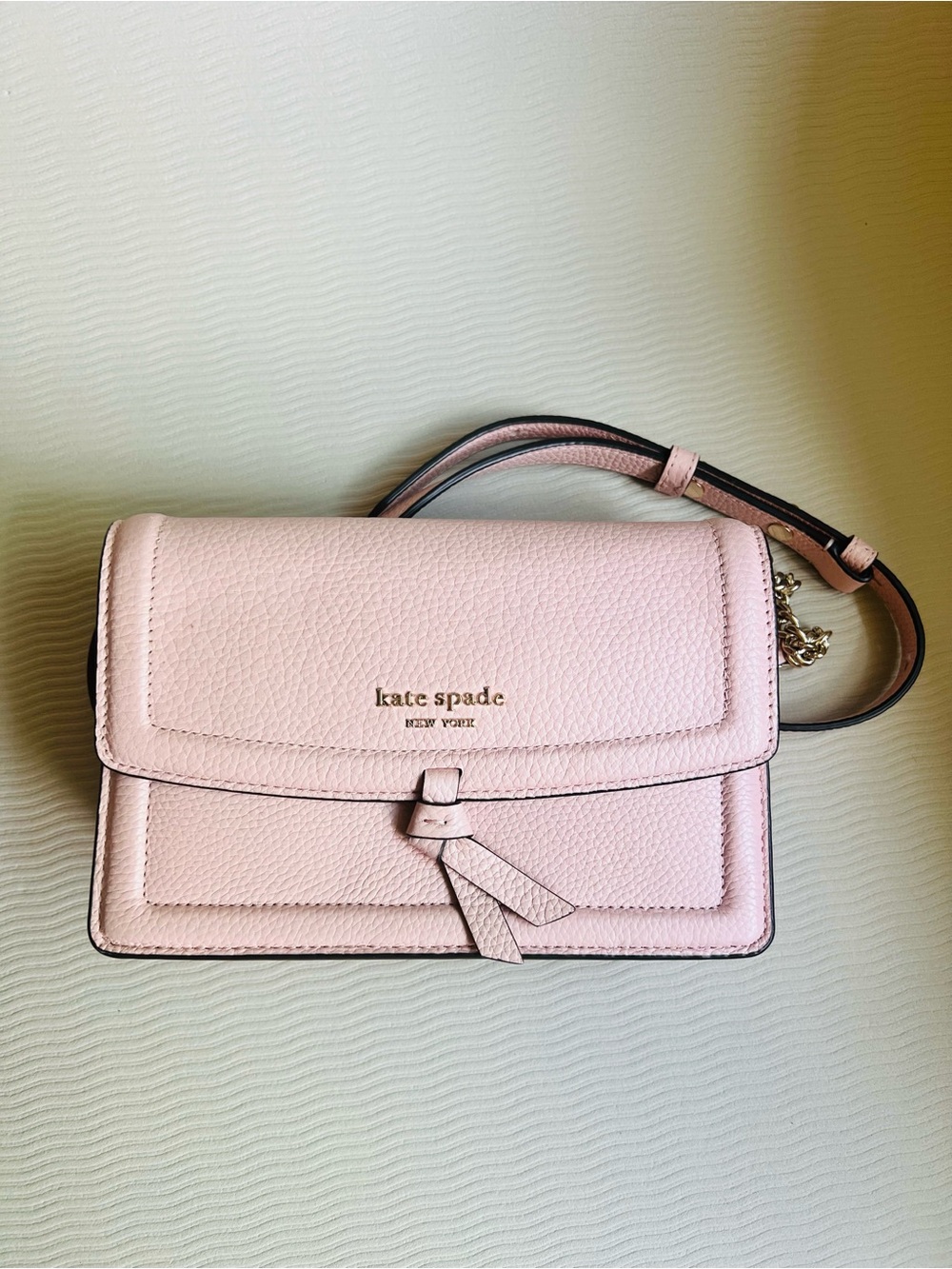 Kate Spade Knott Flap Crossbody Pink Pebbled Leather Chain Strap Bag NWOT